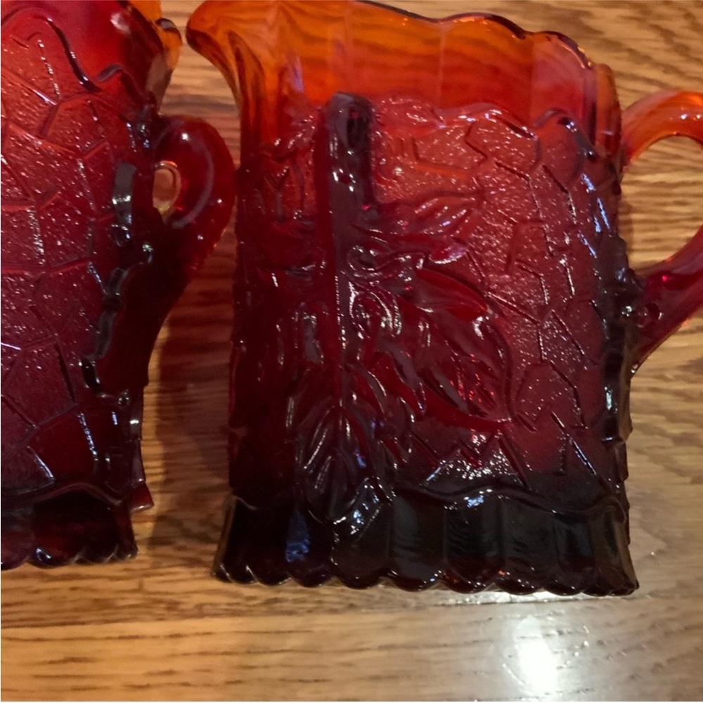 Moser Cream and Sugar Amberina Leaf 3 pc Set Vintage - Picture 5 of 9
